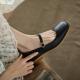 Thick-heeled Womens Singles Shoes With Mid-heel Comfortable Square Toe French Retro Flat-heeled Small Leather Shoes