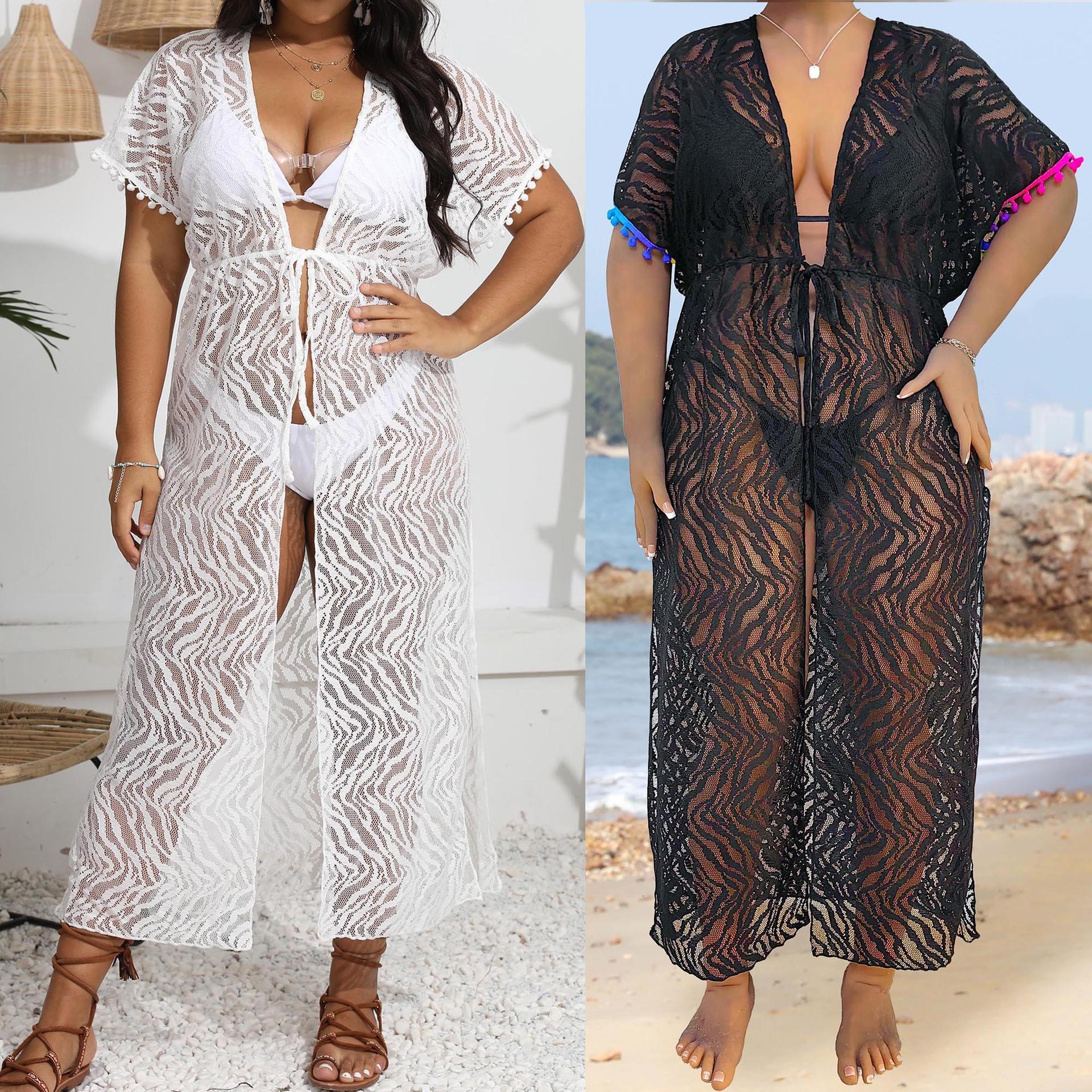 Sexy Sheer Lace Waist-Cinching Tie-Back Beach Bikini Cover-Up For Women