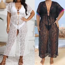 Sexy Sheer Lace Waist-Cinching Tie-Back Beach Bikini Cover-Up For Women
