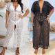 Sexy Sheer Lace Waist-Cinching Tie-Back Beach Bikini Cover-Up For Women