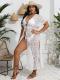 Sexy Sheer Lace Waist-Cinching Tie-Back Beach Bikini Cover-Up For Women