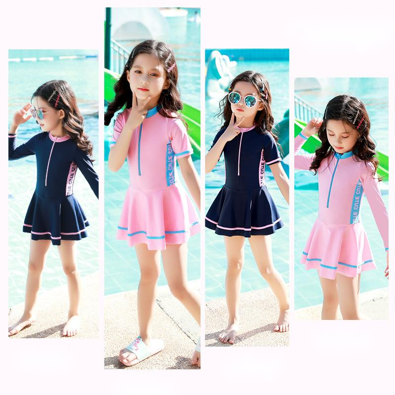 Girls Color-blocking Sports And Leisure One-piece Skirt Swimsuit