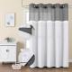 Solid-color Waffle-patterned Double-layer Large-loop-lined Shower Curtain