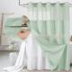 Solid-color Waffle-patterned Double-layer Large-loop-lined Shower Curtain