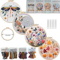 Embroidery Diy Material Package Silver Moon Butterfly Dragonfly Fallen Leaf Pattern