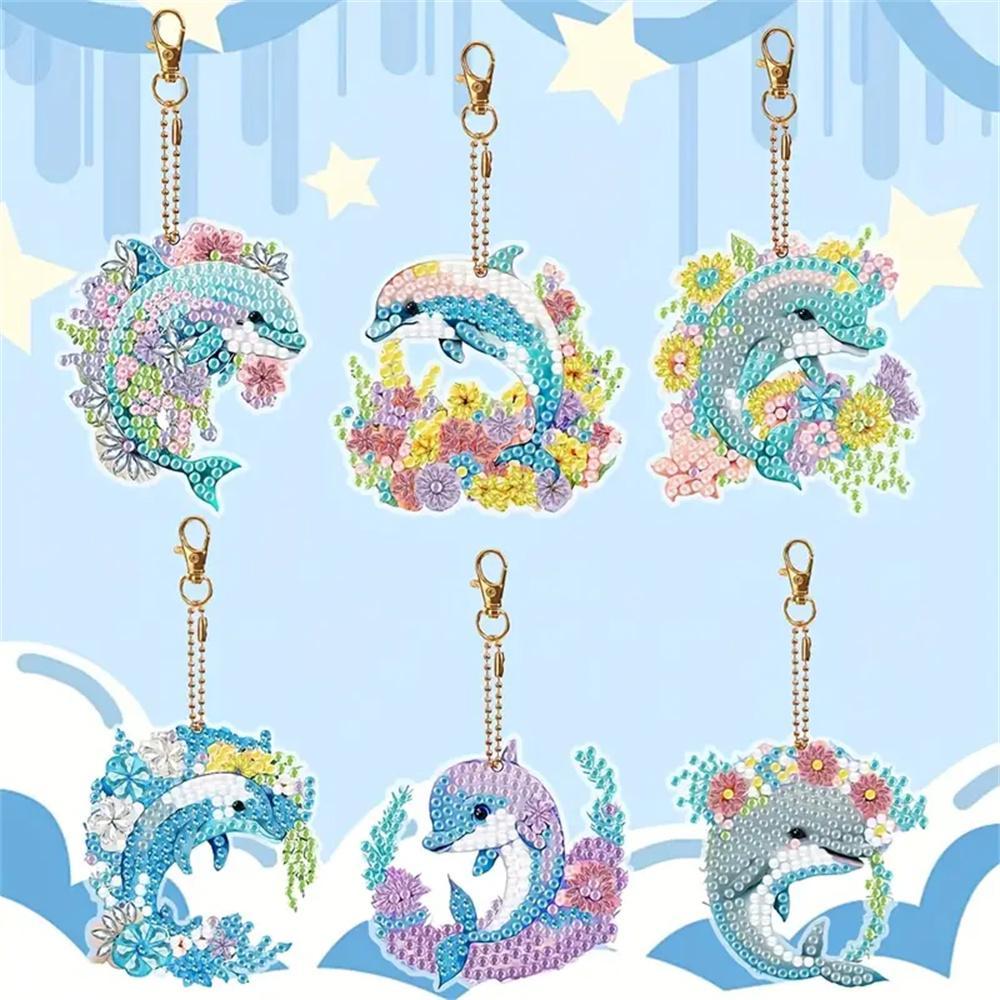 DIY Diamond Painting Keychain - Dolphin Pattern, DIY Decorations, Diamond Kit Craft Supplies, Handmade Mosaic Painting Keychain DIY Set Suitable For Beginners, Creative Handmade Craft Gift Set