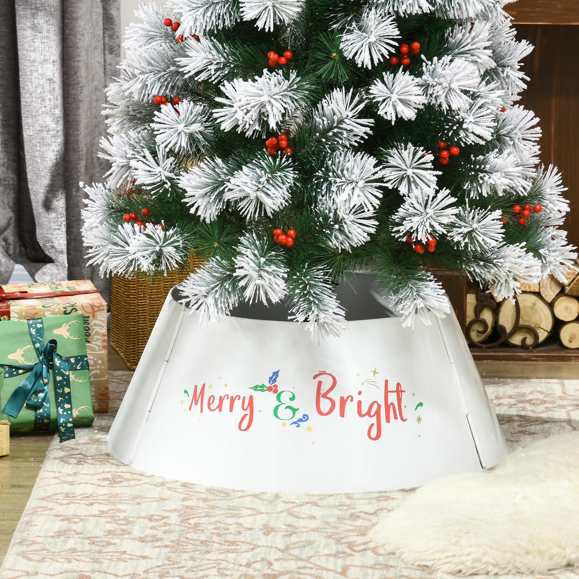  Christmas Tree Collar, Steel Tree Ring Skirt, Home Xmas Decoration for Christmas Tree, 26" x 26" x 11", Cream White