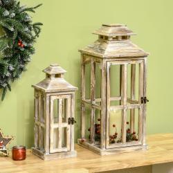  2 Pack 28"/20" Large Rustic Wooden Lantern Decorative, Indoor/Outdoor Lantern for Home Décor (No Glass), Natural