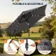 9ft Solar LED Patio Umbrella With Push Button Tilt & Crank, 6 Ribs Waterproof Polyester Outdoor Market Table Umbrella For Garden Backyard Pool, Gray