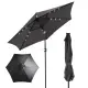 9ft Solar LED Patio Umbrella With Push Button Tilt & Crank, 6 Ribs Waterproof Polyester Outdoor Market Table Umbrella For Garden Backyard Pool, Gray