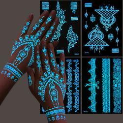 Glow In The Dark Henna Tattoo Stickers  Intricate Lace Hand & Arm Designs For Halloween Christmas Parties  Light Up Your Party