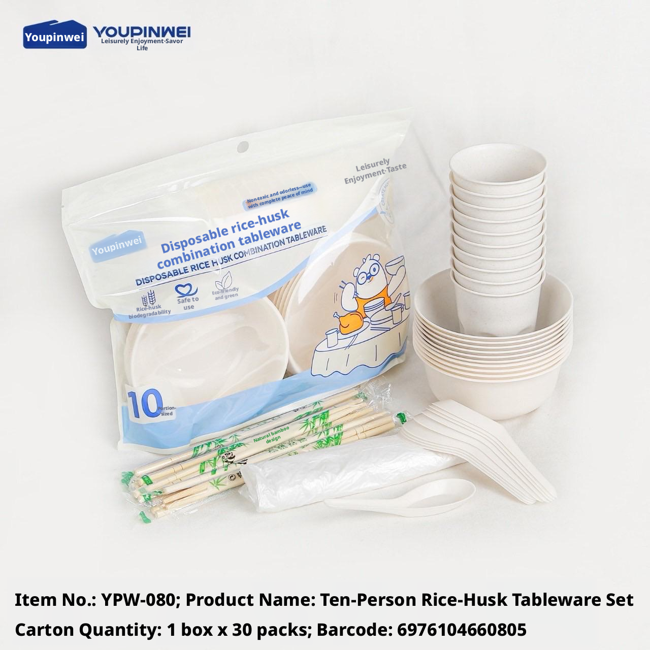 Disposable tableware set-serving for ten people-white-PP-1 bag - Option1