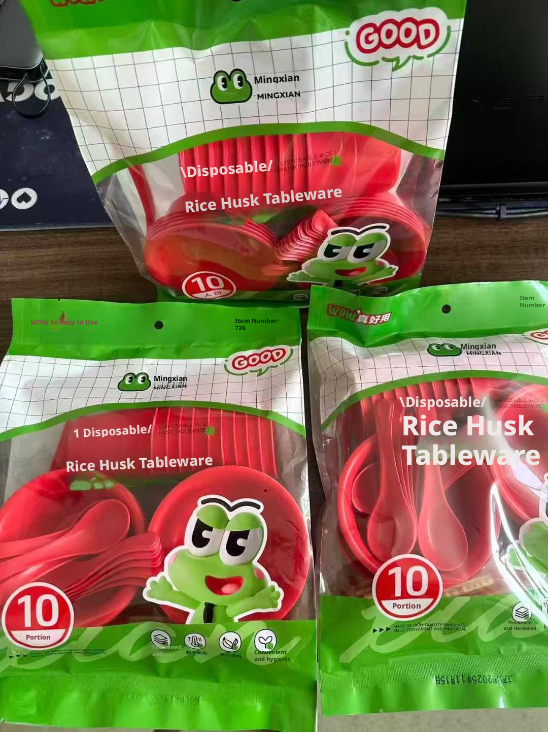 Disposable tableware set-10 people-red-PP+ plant fiber-1 set - Option1