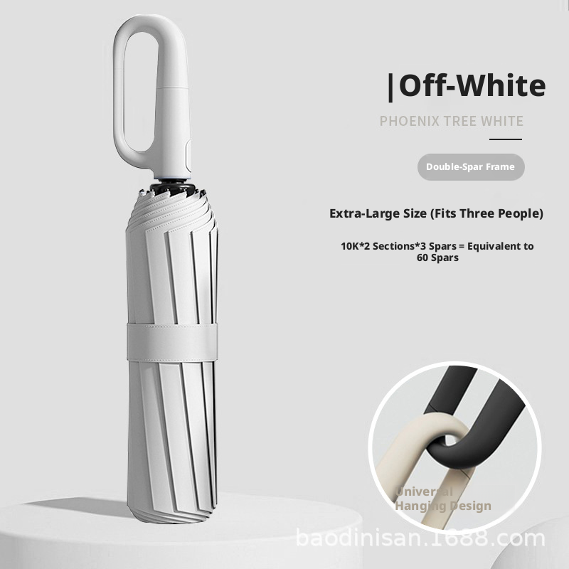 Ring buckle automatic umbrella-10 bones-beige white-glass fiber + paint iron frame-1 - Option1