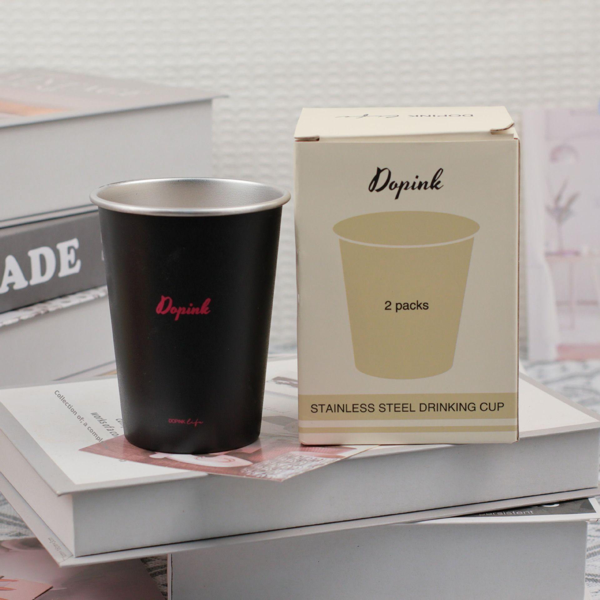 Straight drinking cup-304 stainless steel-black-350ml-2 pieces - Option1