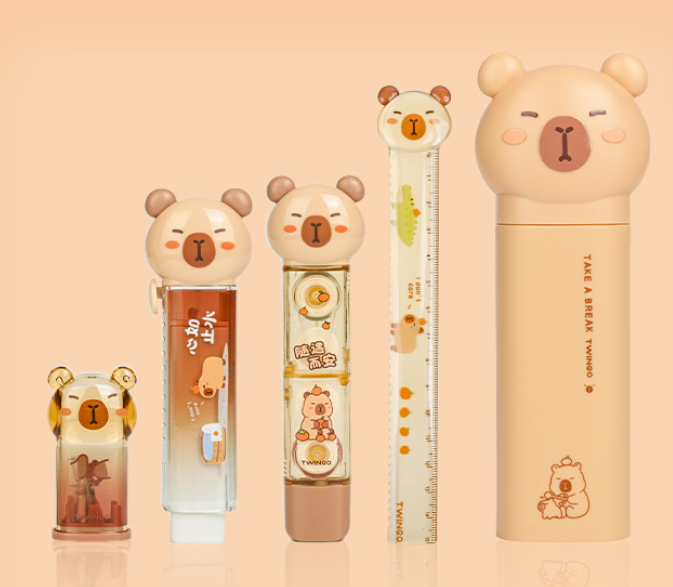 Stationery set-pencil sharpener + ruler + eraser + pencil case + correction tape-1 set - Option1