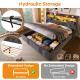 Upholstered Bed 4ft6 Hydraulic Bed With LED Lighting, USB Type-C Charging, Storage Headboard For Cellphones & Tablets, 135 X 190 Cm Double Bed With Metal Slatted Frame, Linen, Grey  No Mattress