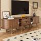 TV Cabinet 175 Cm With Sliding Door, Walnut Look & Large Storage  Country-Style TV Stand Made Of MDF With Open Shelves, Drawers & Cabinet  Natural Design