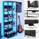 4-Tier Glass Display Shelf With RGB Lights, LED Lighted Curio Cabinet With Adjustable Storage Box & Hooks, Metal Frame Standing Shelf For Collectibles, Plants, Books, Living Room, Bedroom, Office