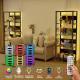 4-Tier Glass Display Shelf With RGB Lights, LED Lighted Curio Cabinet With Adjustable Storage Box & Hooks, Metal Frame Standing Shelf For Collectibles, Plants, Books, Living Room, Bedroom, Office