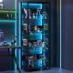 4-Tier Glass Display Shelf With RGB Lights, LED Lighted Curio Cabinet With Adjustable Storage Box & Hooks, Metal Frame Standing Shelf For Collectibles, Plants, Books, Living Room, Bedroom, Office