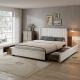 Upholstered Bed, 4ft6 Double Bed 135x190cm, Storage Bed, Soft Backrest, 4 Drawers With Pulleys, With Bed Slats, For Adults & Teenagers, Velvet, Beige