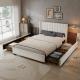 Upholstered Bed, 4ft6 Double Bed 135x190cm, Storage Bed, Soft Backrest, 4 Drawers With Pulleys, With Bed Slats, For Adults & Teenagers, Velvet, Beige