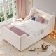 Toddler Bed 3ft Single  90 X 190cm  With LED Headboard Light, Upholstered Kids Bed With Safety Rails, Beige Childrens Bed With Solid Wood Legs, Velvet, Beige
