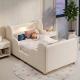 Toddler Bed 3ft Single  90 X 190cm  With LED Headboard Light, Upholstered Kids Bed With Safety Rails, Beige Childrens Bed With Solid Wood Legs, Velvet, Beige