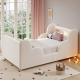 Toddler Bed 3ft Single  90 X 190cm  With LED Headboard Light, Upholstered Kids Bed With Safety Rails, Beige Childrens Bed With Solid Wood Legs, Velvet, Beige