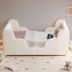 Toddler Bed 3ft Single  90 X 190cm  With LED Headboard Light, Upholstered Kids Bed With Safety Rails, Beige Childrens Bed With Solid Wood Legs, Velvet, Beige
