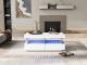 White High Gloss LED Coffee Table, Tea Table With 16 Colors LED Lights, Coffee Table With 2 Drawers And Open Storage Space, Rectangular Table For Office,Store And Living Room 100x60x49.5cm
