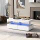 White High Gloss LED Coffee Table, Tea Table With 16 Colors LED Lights, Coffee Table With 2 Drawers And Open Storage Space, Rectangular Table For Office,Store And Living Room 100x60x49.5cm