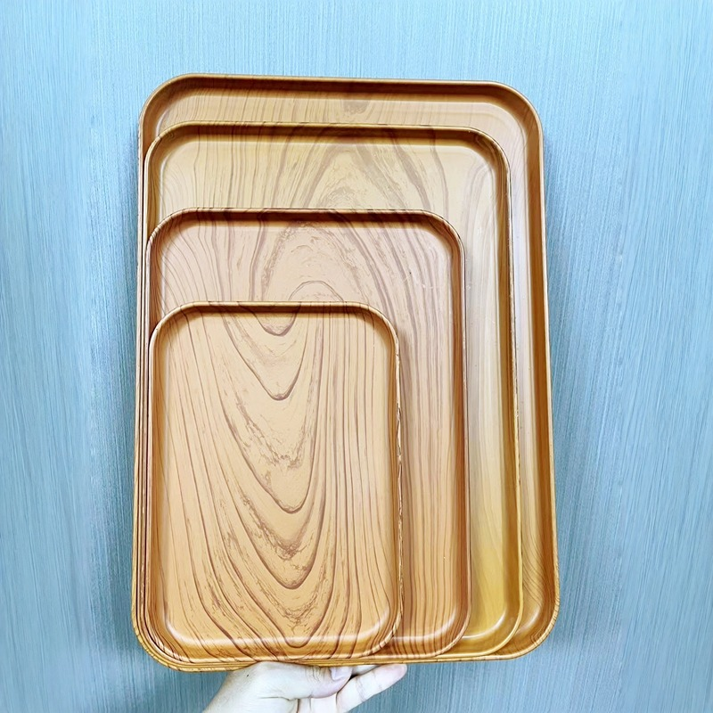 Imitation wood grain tray-square-37.7 * 26.7cm-wood color-pp-1 piece - Option1