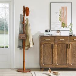 Wooden Coat Stand, Coat Rack Tree 8 Hooks, Hallway Clothes Jacket Hat Hanger