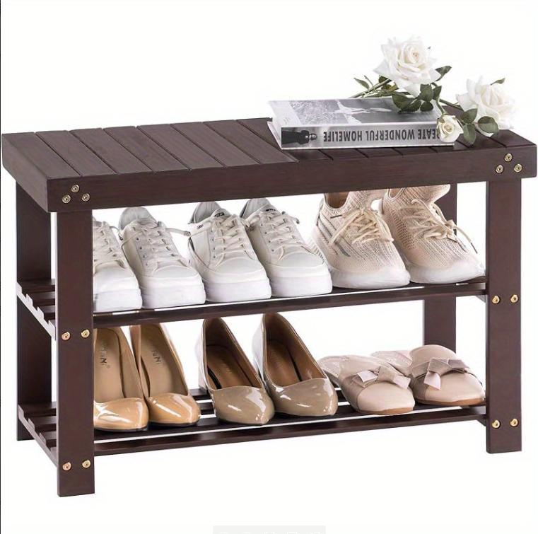 3-Tier Bamboo Shoe Rack With Bench - Heavy-Duty Shoe Cabinet &, Tool-Free Assembly In 5 Mins,