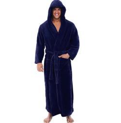 Warm Mens Plus Size Thick Hooded Long Sleeve Nightgown
