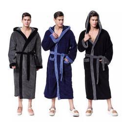 Mens Simple Colorblock Hood Patch Pocket Bathrobe