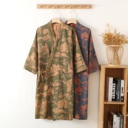 Mens Cotton Gauze Kimono Long Dress Bathrobe