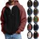Color-block Waffle-knit Long-sleeve Hooded Jacket