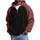 Color-block Waffle-knit Long-sleeve Hooded Jacket