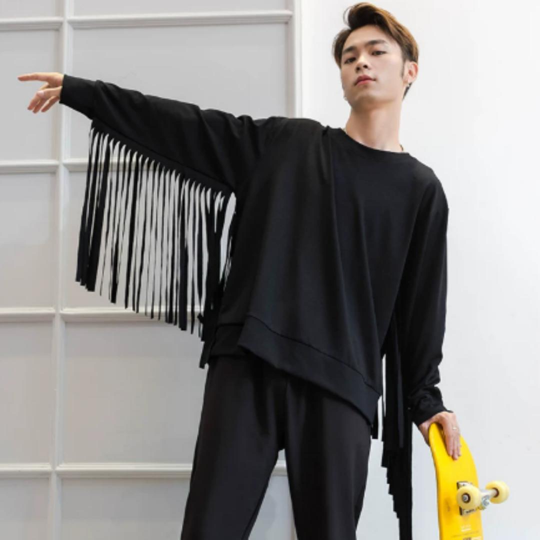 Unique Long-sleeved Crew Neck Sweatshirt With Long Tassels - A Versatile Runway Style