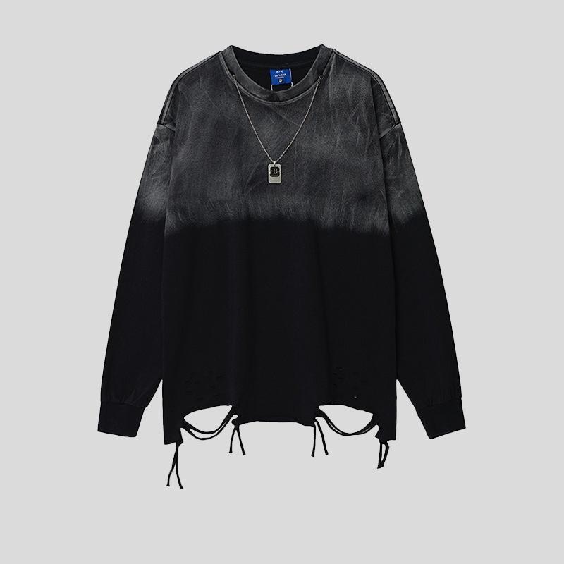 Handsome Washed-look Ombre Necklace Loose-fit Bottoming Shirt Top