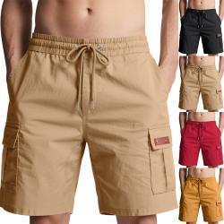 Mens Solid-Color Drawstring Loose Casual Straight-Leg Workshorts