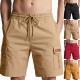 Mens Solid-Color Drawstring Loose Casual Straight-Leg Workshorts