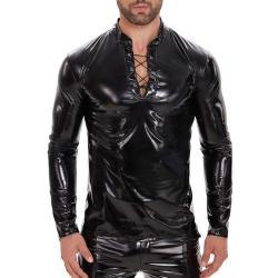 Mens Shiny Leather Long-sleeve Casual Top