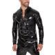 Mens Shiny Leather Long-sleeve Casual Top