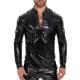 Mens Shiny Leather Long-sleeve Casual Top