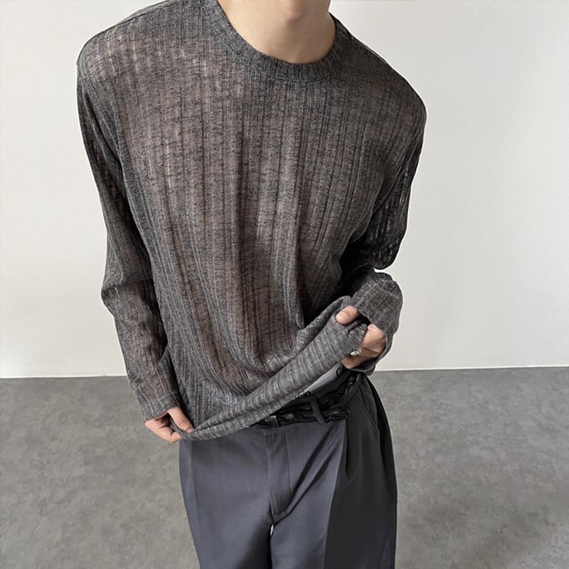 Korean Version Of Simple Hollow Pit Long Sleeve Knitted Top