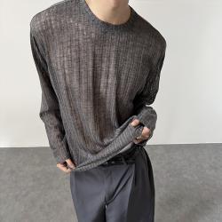 Korean Version Of Simple Hollow Pit Long Sleeve Knitted Top